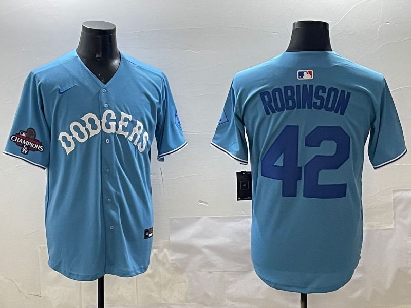 Men Los Angeles Dodgers #42 Robinson Light Blue Joint Name 2025 Nike MLB Jersey style 2->los angeles dodgers->MLB Jersey